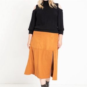 Eloquii Tan faux suede midi skirt NWT